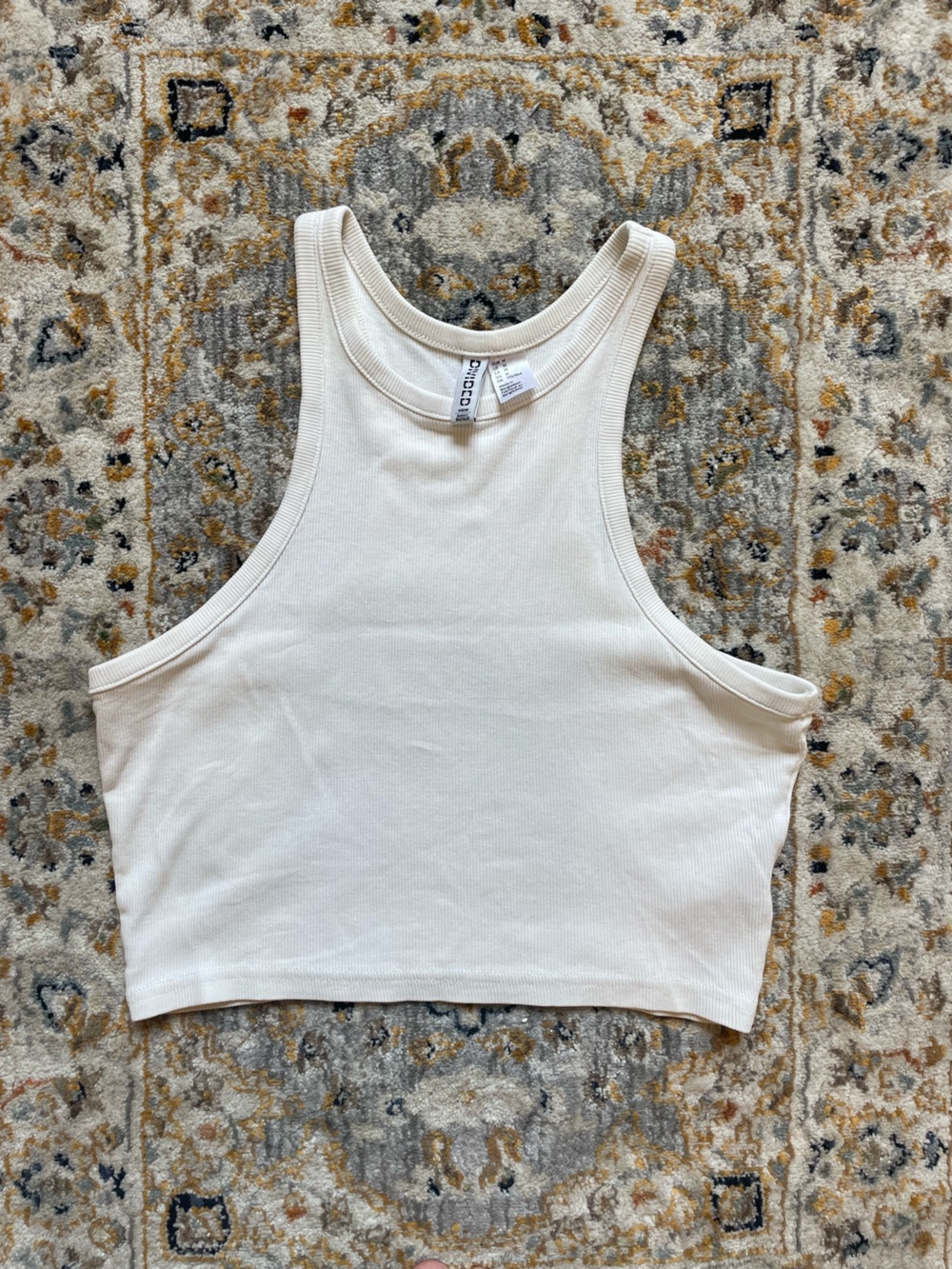 DIVIDED BY H&M Cream Ribbed Racerback Crop Tank